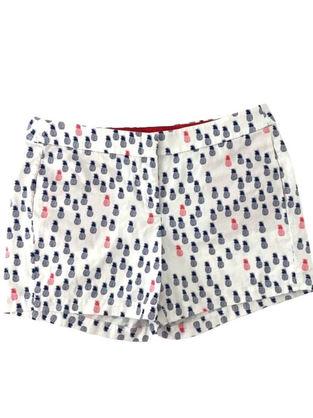 J. Crew Womens Chino White with Navy Blue & Coral Pineapple Print Shorts Size 12 - Picture 5 of 11